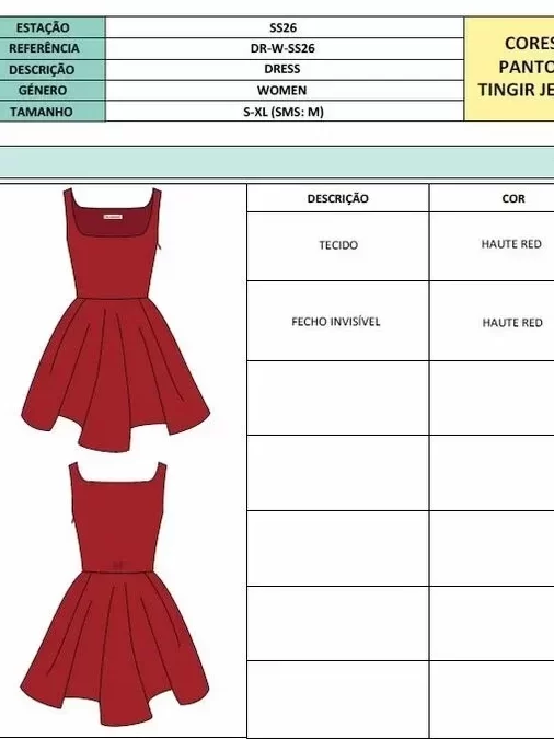 Ficha técnica de um vestido